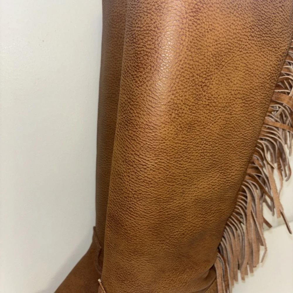 Zodiac USA Vintage Brown Leather Fringe Tall Western Boots Womens 7 M 01617